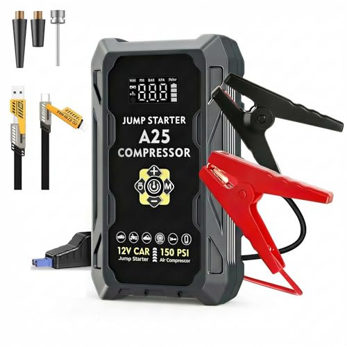 Zuquik Auto Starthilfe Powerbank,4000A Booster Auto Starthilfe für PKW | (8.0L Benzin/6.0L Diesel),12V Jump Starter Auto & Autostarter Powerpack (A25 (mit Kompressor, 37000mWh))