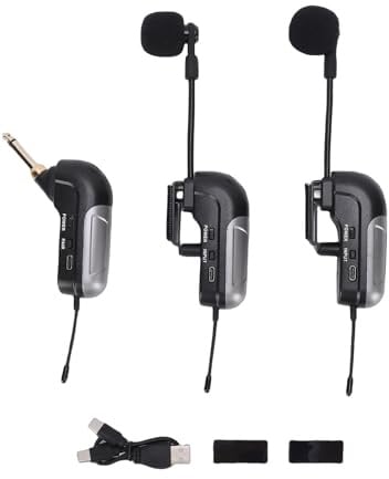 Lazmin112 Drahtloses Dual-UHF-Akkordeonmikrofon, 360°-Tonabnehmer mit Rauschunterdrückung, 30M Große Reichweite, 6H Akkulaufzeit, mit Empfänger, für Audiomischer von Akkordeon