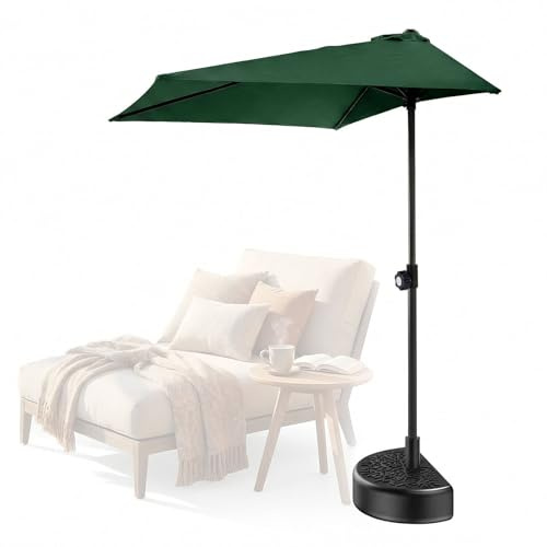 MBBTAG Demi Parasol Balcon Rectangulaire 2,5x1,3m avec Pied, Réglable en Hauteur, Parasol de Jardin Exterieur, Parasol Deporte pour Petit Balcon Terrasse Appartement Jardin(Vert)