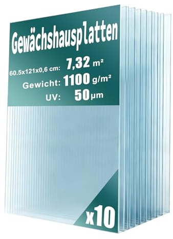 10x Doppelstegplatten 6mm 121x60,5cm - 7,32m² Hohlkammerplatten Polycarbonat UV-beständig & Bruchsicher für Gewächshaus, Frühbeet, Terrassenüberdachung, Wintergarten – Ersatzplatten & Zuschnitt