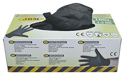 JBM 52682 Guantes Desechables de Nitrilo, Negro, L, Set de 100 Piezas