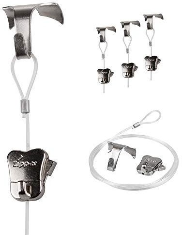 STAS Moulding Hooks + Perlon Cords with Loop 59 + Zipper Hooks- Packet of 4 each (59 perlon cord, Chrome) by Stas Picture Hanging