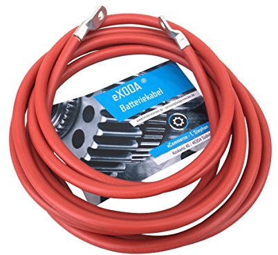 Exoda cable de batería 10 mm² 200cm terminales de cable M6 y M8 rojo flexible y adecuado para auto barco moto 403 vatios max 34A a 12V PVC resistente al calor hasta 70°