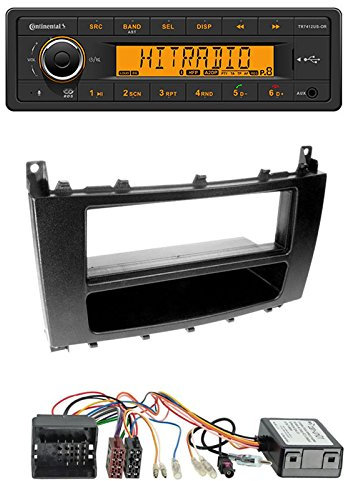 Einbauset : Continental TR7412UB-OR - Autoradio mit BT USB MP3 + 2-DIN Radioblende + Fach + CAN-Bus Adapter Antennenadapter Fakra -> DIN für Mercedes C-Klasse (CL203 Facelift) 04/2004-04/2008