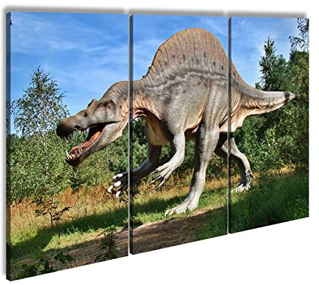 Dinosaurios en la Caza como Lienzo, diseño Enmarcado en Marco de Madera, impresión Digital Marco, no es un póster o Cartel, Dreiteilig (120x80)