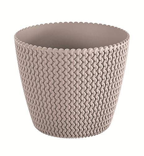 Round Flower Pot Planters for Indoor Outdoor Garden with Lovely Knitted Pattern in Stylish Pastel Colours (22cm, Mocca)