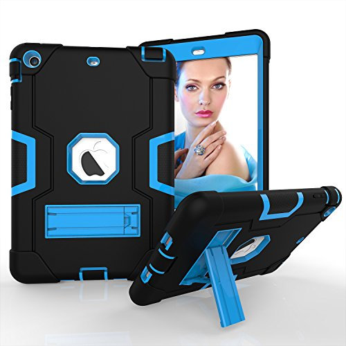 Bspring iPad Mini Case iPad Mini 2 Case iPad Mini 3 Case, iPad Mini Retina Case Heavy Duty Three Layer Armor Defender Protective Case with Kickstand for iPad Mini 1st/2nd/3rd Generation,Black/Blue