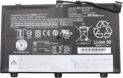 00HW000 00HW001 SB10F46438 SB10F46439 4ICP7 / 52/76 Reemplazo de batería de computadora portátil para Lenovo ThinkPad S3 Yoga 14 Series Notebook 20DM 20DN (14.8V 56Wh 3785mAh)