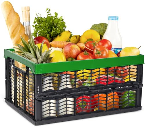 Novaliv Einkaufskorb Klappbox 30L Grün Schwarz faltbar stabil Klappkorb Tragebox Klappkiste Kitchen storage toy basket box Einkaufstasche Korb Küche