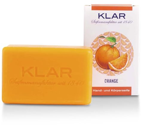Klar Seifen Orangenseife 100g, Cosmos zertifiziert, palmölfrei, geeignet für normale Haut, Seife 10988