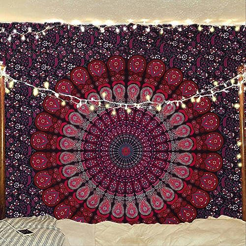 Bless International Indischer Hippie Bohemian Psychedelic Peacock Mandala Wandbehang Bettwäsche Tapisserie (Purple Pink, Medium (137x60Inches)(137x152cms))