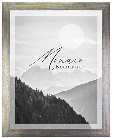BIRAPA Monaco Bilderrahmen 45x45 cm Blaugold Meliert - Bilderrahmen Metall Optik, Alu Gebürstet Rahmen, Posterrahmen, Wechselrahmen