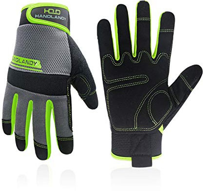 HANDLANDY Arbeitshandschuhe, zweckmäßig, Herren und Damen, Haus und Hof, Sicherheitshandschuhe für Mechaniker, Touchscreen, flexibel, atmungsaktiv (Größe XL, grün)