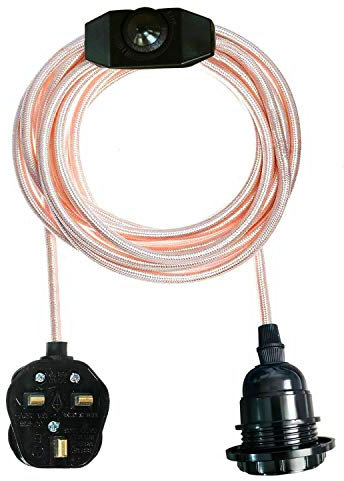 Pendant Light Ceiling Lighting Fitting, E27 Lamp Holder Suspended 4m Fabric cable Plug in Pendant with Dimmer Switch (Rose gold)