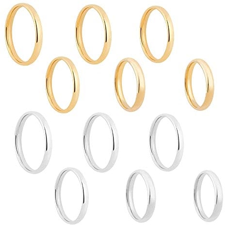 UNICRAFTALE 12pcs 2 Farben 15/16/17/18/19/20mm Edelstahl Flat Plain Band Ringe Metall Fingerringe Golden/Edelstahl Tone Fashion Ring Set Für Männer Und Frauen