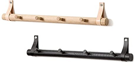 PIFFANY COPENHAGEN By Wirth Wandhaken, Eichenholz und Leder, 50 cm breit, Schwarz/Eiche