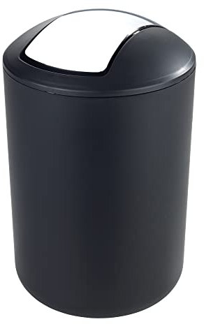 Basera Kosmetikeimer mit Schwingdeckel, Badmülleimer bruchsicher in verschiedenen Farben 6,5 Liter (Schwarz)