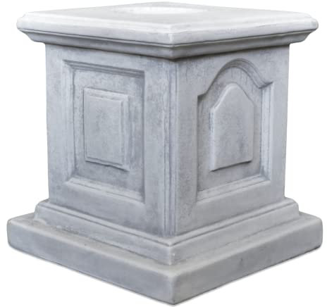 gartendekoparadies.de Sockel Podest mit Zwei Reliefs, Steinsockel, H. 42 cm, Stellfläche 34 x 34 cm, 90 kg, Grau, frostsicher aus Steinguss für Außenbereich