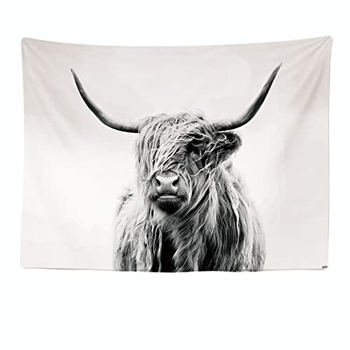 Ulticool - Wandteppich Dekoration Wohnung - Schottischer Highlander Schwarz Weiß - 200 x 150 cm groß - Wandtuch Wandbehänge - Accessoires Tiere für Schlafzimmer Wohnzimmer