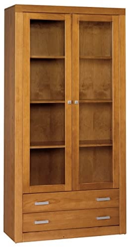 Moblit Vitrina de Dos Puertas y Dos Cajones Realizada en Madera de Pino Macizo Color Cerezo Claro Serie Kalpe Medidas (200X100X37) cm (Alto-Ancho-Fondo) Robusta Y Duradera