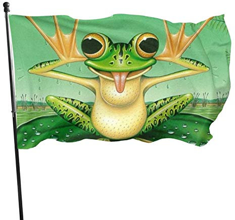 Flagge 150x90cm Outdoor Windward Fahne Lebendiges Farbbanner Gartenflagge Lustiger Frosch Dekorative Flagge Polyester Yard Fahne Lustige Große Flagge für Terrasse Rasen Home Decor