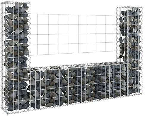 Yolola Gabionenwand Gabionenkorb U-Form mit 2 Säulen Gabione,Steingabionen Gabione Steinkorb,Steinzaun,Drahtkorb Gabione 140 x 20 x 100 cm