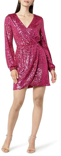 The Drop Abito da Donna, Helena, a Portafoglio, con Paillettes, Rosa Luminoso, 5XL Plus, Taglia Forte