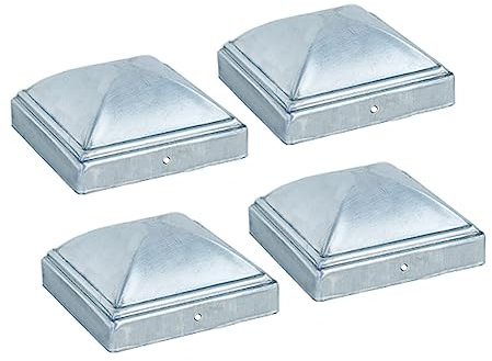 Lokatall Zaunpfostenkappen, 102x102mm Metallzaun quadratische Abdeckung Fit 4×4 Pfosten Verzinkter Stahl Dekorative Kappen für Tore Handlauf Geländer Verkehrsabsperrung Säulen, 4 Pack, Silber