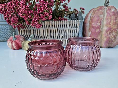 Arinosa Windlicht Teelichthalter Herbst Purple Autumn 2 er Set 6,5x5,5 cm Glas
