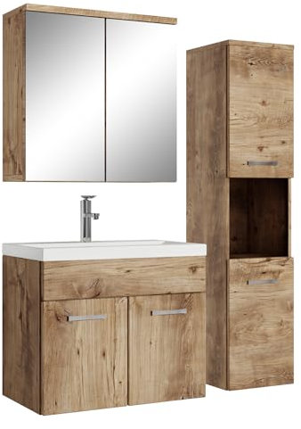 Mobile da Bagno Montreal 60cm Rovere Castagno - Armadio armadietto a Specchio
