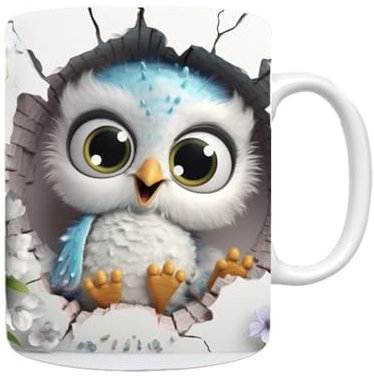 Taza de café con diseño de búho | Tazas bonitas pintadas en | Decoración de búho novedoso, 11 onzas, para amantes del café, leche, té, tazas de cerámica para mujeres y hombres