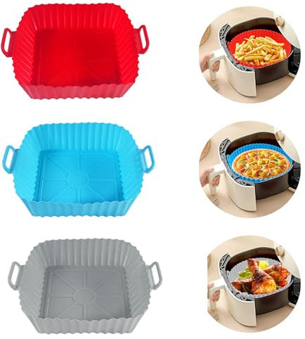 Echehi Paquet de 3 Moule Silicone Air Fryer, les Moule Air Fryer pour Friteuse à Air de 7 Pouces Sont Réutilisables. Accessoires Air Fryer pour COSORI, Ninja, Tower. Rouge + Bleu + Gris