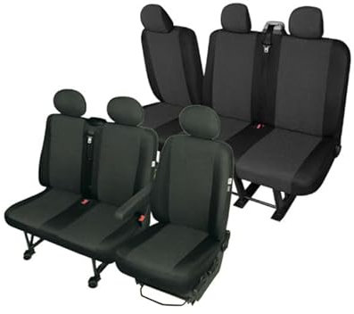 Sitzbezüge Sitzschoner kompatibel mit Renault Trafic 2 bis 2014 -kompatibel mit Nissan Primastar-kompatibel mit Opel Vivaro B bis 2014 6-Sitze Sitzbezüge Sitzschoner klappbare Dreierbank