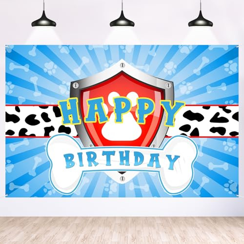Maicaiffe Dog Paw Birthday Backdrop Banner Decor - 6x4 ft Paw Print Photography Background Poster - Boys Children Boys Cartoon Dog Birthday Party Photography Prop Booth - Baby Shower Party Decorations