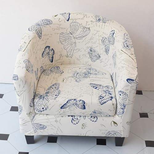 Surwin Sesselbezug Sesselschoner mit Elastisch Stretch Husse, 3D-Blume Sesselüberwurf Universal Chair Schonbezug Sofabezug für Clubsessel Lounge, Cocktailsessel (Blauer Schmetterling,One Size)