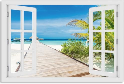 timalo Wandbild Outdoor wetterfeste Bilder für draußen | Gartenbilder Innen & Außen | Landschaftsbilder Acryl Glas Fensterblick Effekt | 120x80cm Meer Strand Palmen Thailand