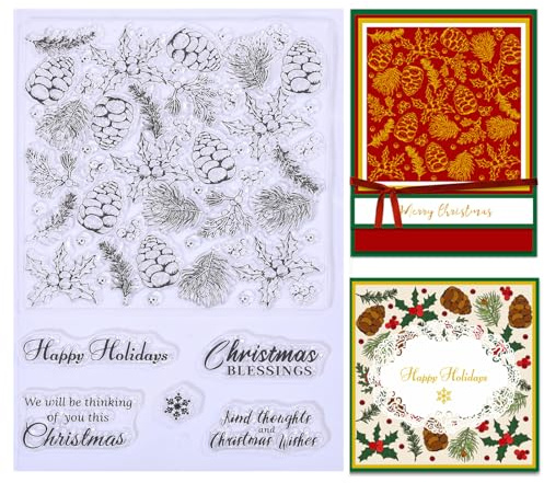 ORIGACH Silikonstempel Weihnachten Tannenzapfen-Blätter Karten Gummistempel Transparente Stempel Für Papierkarten Basteln Journaling Fotoalbum Dekoration Und DIY Scrapbooking