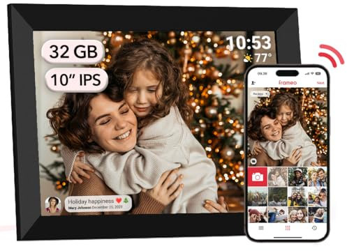 AKImart Frameo Marco de fotos digital WiFi 32 GB Marco de fotos digital de 10,1 pulgadas 1280 x 800 IPS LCD Pantalla táctil Smart Cloud Marco de fotos con rotación automática Momentos Compartir