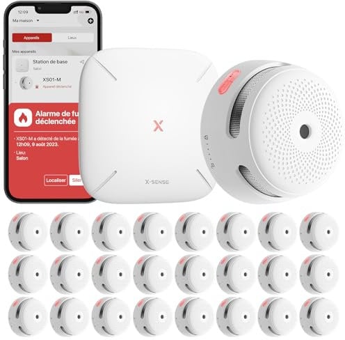 X-Sense Détecteur de Fumée Connecté, Kit de Sécurité pour la Maison avec SBS50 Station de Base, Conforme à la Norme EN14604, Compatible avec l'Appli X-Sense Home Security, FS241