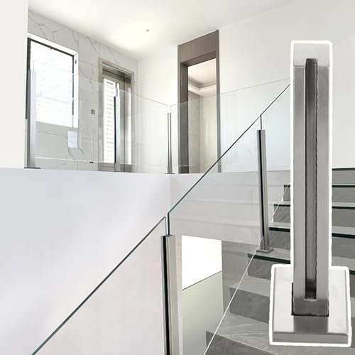 SnamicE Zaunglasgeländerpfosten mit Schrauben, Edelstahl-Glasplatten-Montagehalterungen, Innenschlitze, Treppenhandlauf, Glasbalustradepfosten, Pfosten mit gebürstetem,Brushed-end Post-145cm(57 1/8)