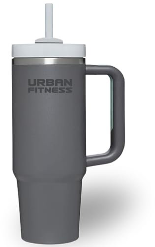 Urban Fitness VitalSip Flasche, Reisebecher für kalte Heißgetränke, 1,2 l Wasserflasche mit Griff, Trinkbecher, BPA-frei, stilvolles modernes Design, Schiefergrau