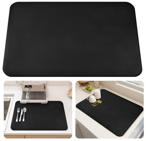 XRPRPX Dish Drying Mat, 16x24'' Draining Board Mat Kitchen Super Absorbent Draining Mats Quick Dry Coffee Machine Mats Non-Slip Dish Drainer Pad for Kitchen Counter-top Tabletop, Black