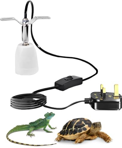 WDKXCN Reptile Heat Lamp Holder, E27 200w Ceramic Bulb Holder, Light Bulb Socket with On/Off Switch, UVB Light Reptile Kit for Lizard Turtle Snake Reptile, 1.5 Meters UK Plug AC 220-240V (No Bulbs)