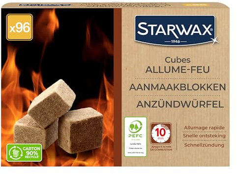 STARWAX - Anzündwürfel XXL - Brenndauer bis 10 min - Schnelle, saubere und geruchsfreie Zündung - Beeinträchtigen Nicht den Geschmack der Speisen - PEFC - Packung à 96 Würfel