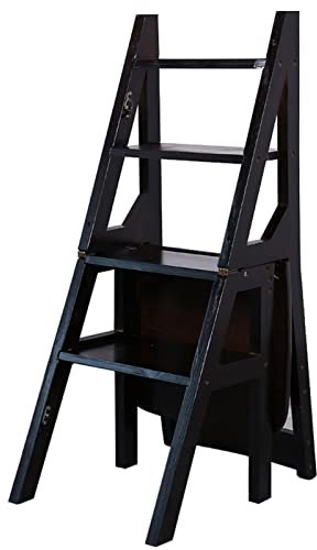 Foldable Wooden Step Ladder air, With Shelf - Multifunctional Library Climb Steps Stool, For Bookshelf, Plant Stand, And More