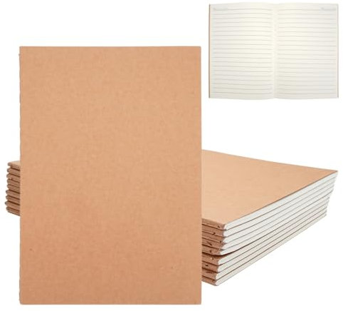 TESSTSY 10 Stück A5 Lined Kraft Notebooks, Kraft Cover Notizbuch Blanko A5 Heft, Classic Kladde A5 Blanko, Notizblock Liniert, 60 Seiten, Schreibblock für Büro, Schule, Reisen (21X14 Cm)