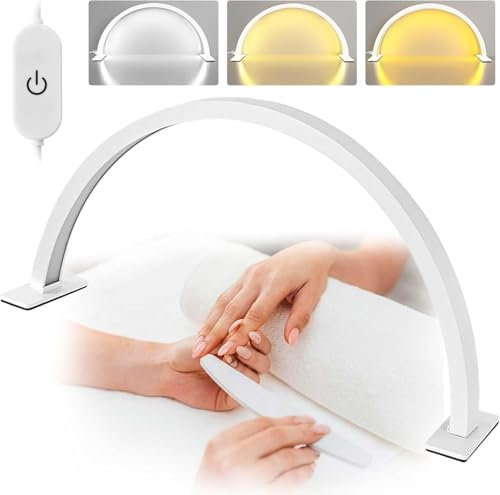 Puppal Half Moon Light for Nail Desk 16 inch 30w Nail Tech Light Nail Table Lamp with Wire Controller 3 Color 10 Brightness Touch Control Extension LED Light for Nails Tech, Stemless Dimming (White)
