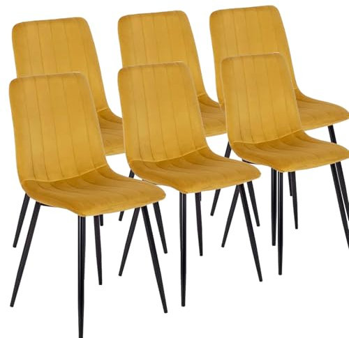 MEBEL ELITE - Esszimmer Stühle in Velourstoff 6er Set - Esszimmerstühle Curry/gelb 90,5 x 43 x 51 [cm] - Küchenstühle Modern - Weiche Esstischstühle - Stabile Essstühle, leicht zu reinigen