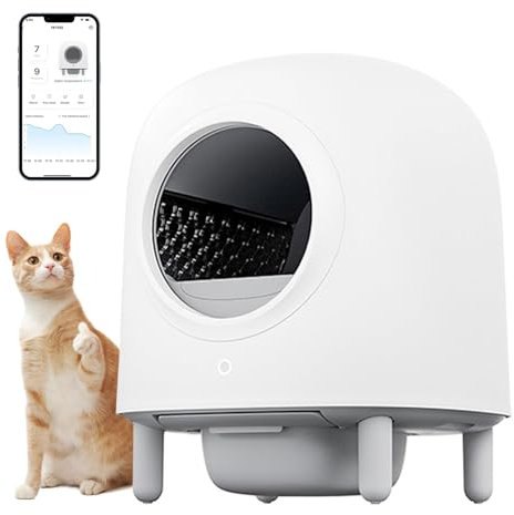Selbstreinigende Katzentoilette, Abnehmbarem Sandkontrollkasten, APP-Steuerung und Sicherheitswarnung – Ideal für Mehrkatzenhaushalte White