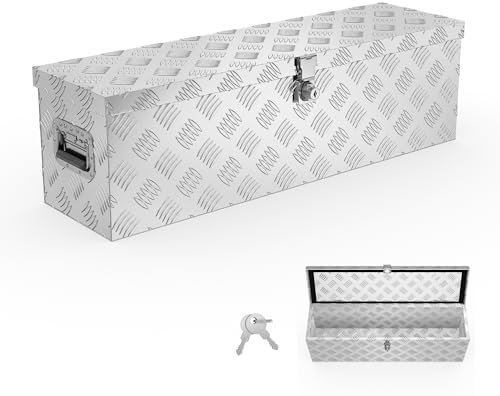 Aufun Truckbox Caja de herramientas de 38 l, caja de aluminio, caja de transporte, para coches, remolques, camiones, vehículos comerciales, caja de herramientas, caja de aluminio, color plateado, 80 x